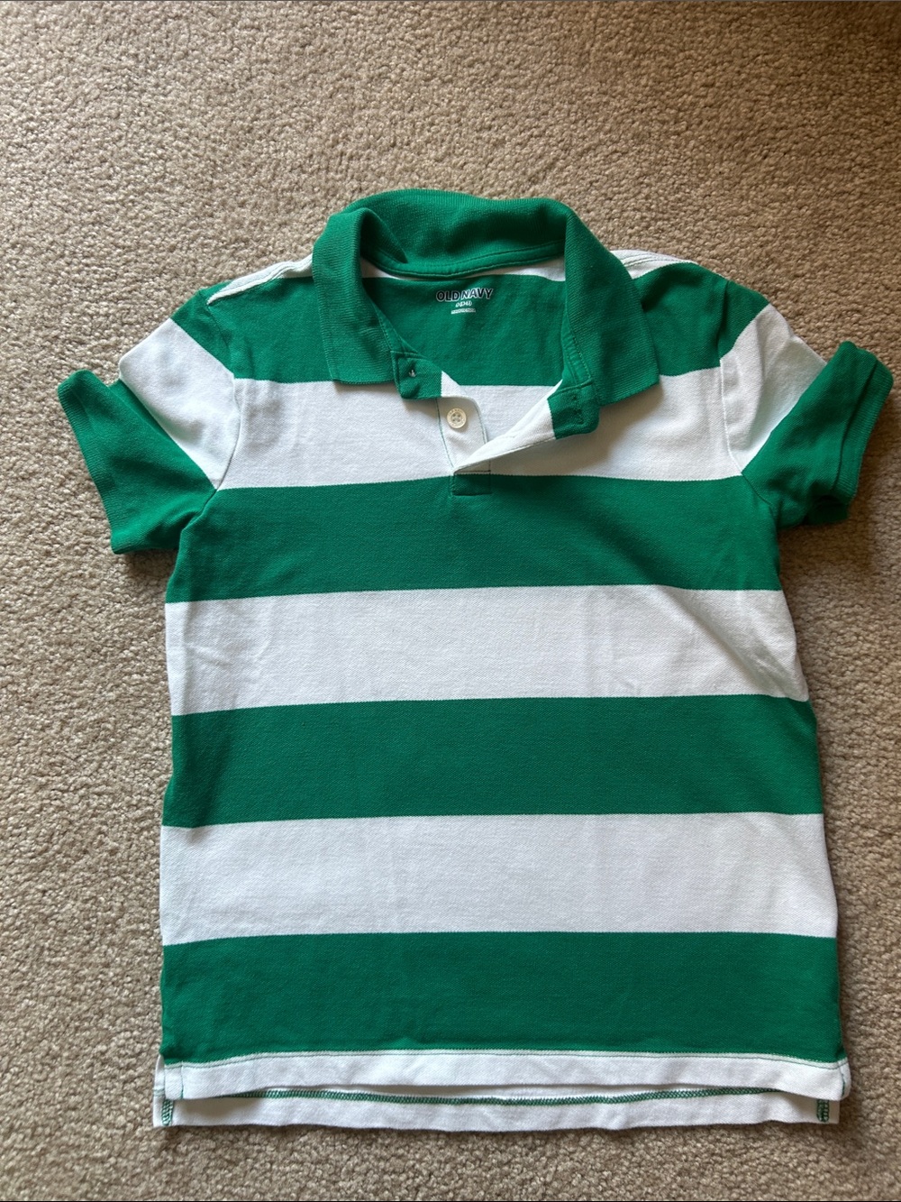 Old Navy Green and White Striped Polo Shirt